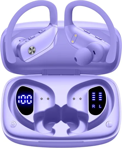 Vista 12 de bmani Auriculares inalámbricos con Bluetooth con pantalla LED de 80 horas de reproducción, gancho sobre la oreja con micrófono, sonido estéreo Negro