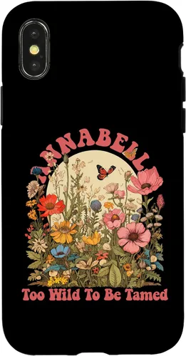 Vista 4 de Funda con nombre de ANNABELLE para iPhone 14, diseño retro de flores silvestres para niñas