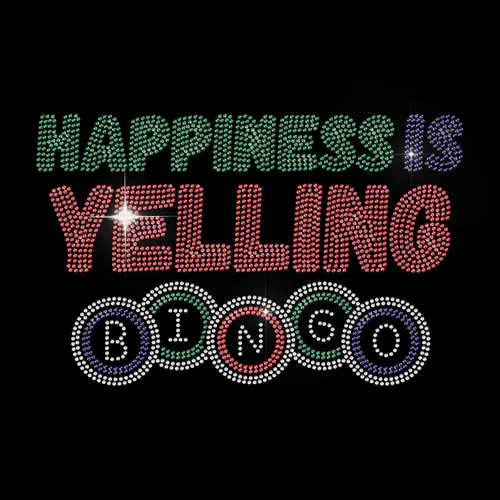 Vista 8 de MAYJOYDIY Juego de bingo con diamantes de imitación termoadhesivos para planchar Happiness is Yelling Crystal Rhinestone Transferencia de calor