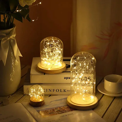 Vista 6 de Paquete de 3 luces de hadas USB, luces de cadena alimentadas por USB, color amarillo cálido, 2 metros, 20 lámparas con cuentas, luces LED