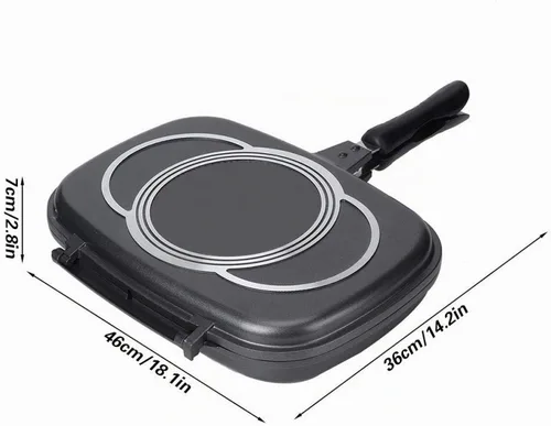 Vista 7 de Sartén de doble cara, sartén portátil antiadherente para panqueques, tortilla, mango antiquemaduras, sartén cuadrada Omlette, sartén abatible