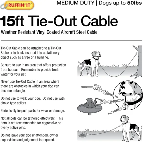 Vista 3 de RUFFIN' IT Cable de amarre con resorte de amortiguación, servicio mediano para perros de hasta 50 libras, 15 pies, color azul