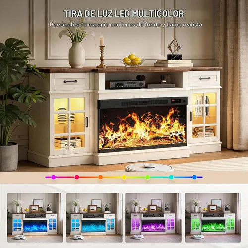 Vista 7 de MXV Soporte de TV con chimenea de 70 pulgadas, chimenea de vidrio de 3 lados y centro de entretenimiento moderno, consola multimedia de madera
