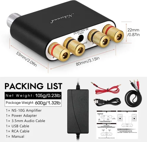 Vista 8 de Nobsound NS-10G, amplificador digital de Bluetooth 4.0, 100W HiFi Amp, con fuente de poder, Negro