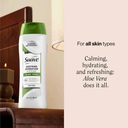 Vista 10 de Suave Loción calmante de hidratación para manos y cuerpo con aloe vera que refresca la piel seca, de absorción rápida, crema hidratante intensiva