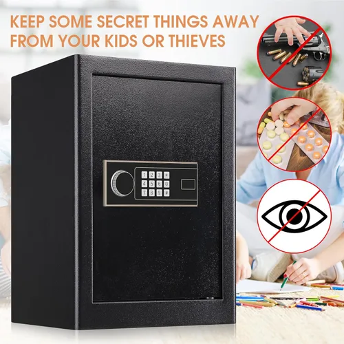 Vista 7 de Caja de seguridad para el hogar de 1.5 pies cúbicos ignífuga e impermeable, caja de seguridad con teclado digital, caja de seguridad para armas