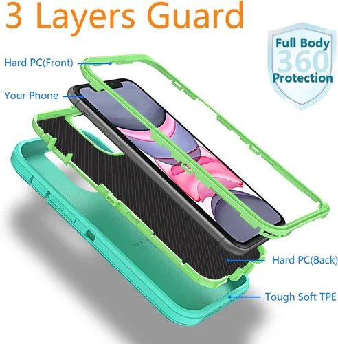 Vista 3 de YmhxcY Funda para iPhone 11 a prueba de golpes, a prueba de caídas, a prueba de polvo, a prueba de caídas, 3 capas, duradera, funda de teléfono