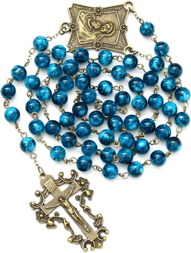 Vista 51 de KOMI Rosario de cuentas católicas para mujer, collar de cuentas de rosario con cruz de crucifijo, perlas de cristal, rosario, rosarios, católicos