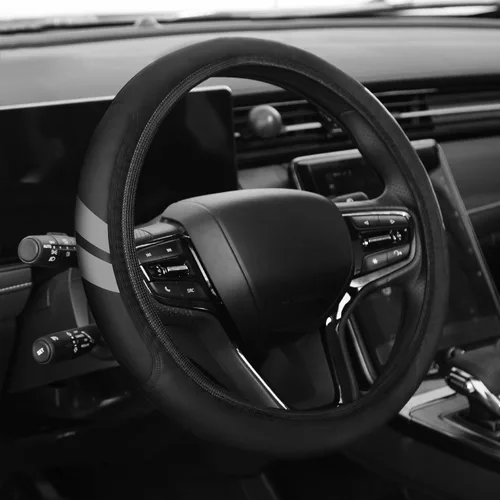 Vista 2 de Funda de cuero prémium para volante compatible con Dodge Charger Challenger Durango RAM 1500 coches, ajuste universal de 14 a 15 pulgadas