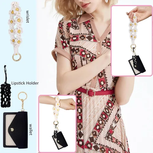 Vista 7 de BIHRTC Llavero de pulsera boho con soporte para lápiz labial, pulsera hecha a mano