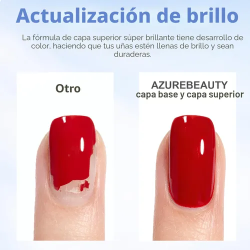 Vista 5 de AZUREBEAUTY Esmalte de uñas base y capa superior 2 en 1, fortalecedor transparente, secado rápido, brillo de alto brillo, sin rayas, fórmula suave