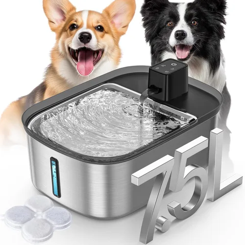 Vista 5 de Fuente de agua inalámbrica de 7.5 l/254 oz/2 galones para perros grandes, acero inoxidable, fuente de agua silenciosa para mascotas y gatos