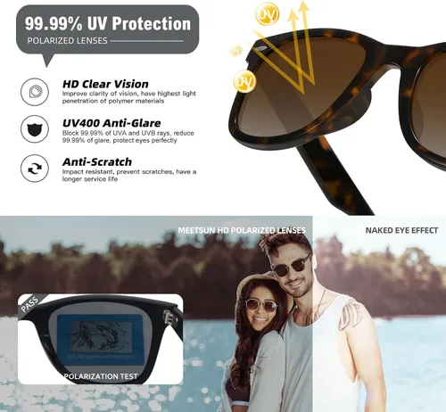 Vista 63 de MEETSUN Polarized Sunglasses for Women Men Classic Retro Square Frame Driving Sun Glasses UV Protection