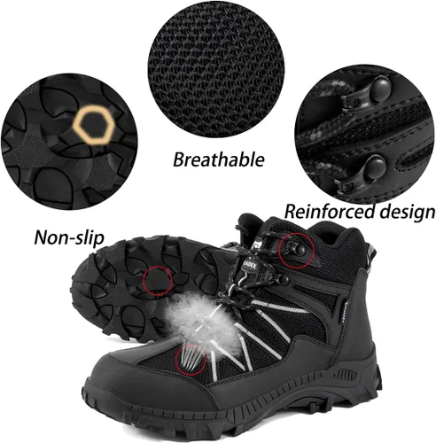 Vista 4 de SUADEX Botas con punta de acero para hombres, botas de seguridad para hombres, botas de trabajo con punta de compuesto para hombres, botas