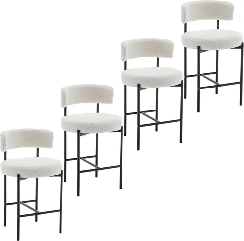 Vista 12 de Cinxzar Taburetes de Bar Boucle Juego de 2, Taburetes de Bar de Altura de Mostrador Beige con Respaldos, Taburetes Modernos para Isla de Cocina