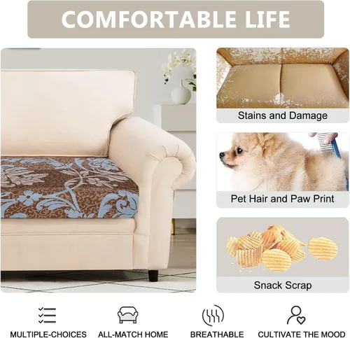 Vista 4 de SearchI Fundas de cojín de repuesto estampadas para sofá, fundas elásticas para asiento de sofá, fundas protectoras de muebles lavables, funda suave
