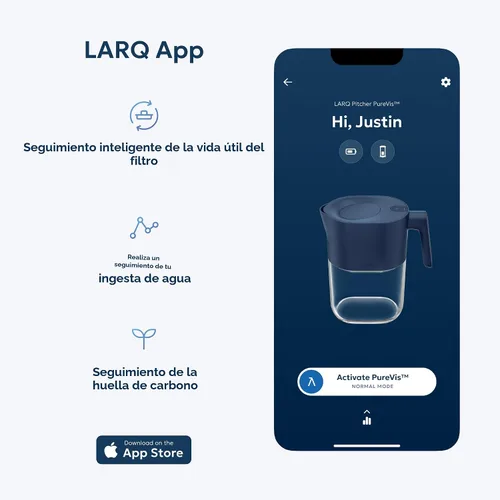 Vista 6 de LARQ PureVis - Jarra de agua 3 en 1, purificador, filtro y seguimiento, jarra purificadora de agua de 8 tazas con filtro avanzado para agua limpia