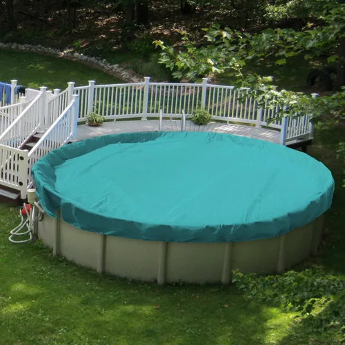 Vista 17 de Patio Cubiertas redondas para piscinas sobre el suelo, cubierta de seguridad para alberca de invierno de 10 pies, lona resistente con cabrestante