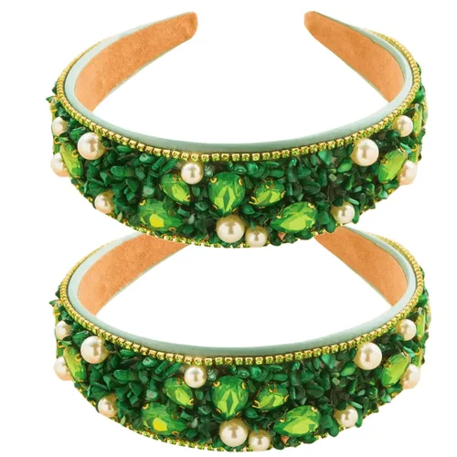 Vista 13 de Diademas turquesa para mujeres y niñas, banda ancha antideslizante para la cabeza, bandas para la cabeza con nudo superior, diadema de perlas de Azul
