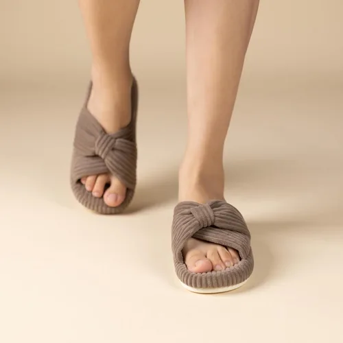 Vista 7 de Chantomoo - Pantuflas para mujer, de espuma viscoelástica, para el dormitorio, con lazo de pana, con bandas cruzadas, cómodas, modernas, para regalo