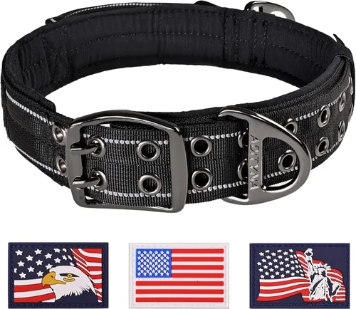 Vista 8 de ADITYNA Collar de perro resistente con asa – Collar grueso para perros grandes – ancho, reflectante, táctico, acolchado de neopreno suave – Collar
