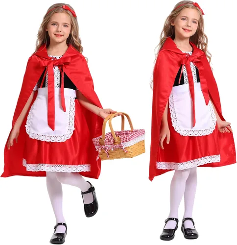 Vista 4 de Disfraz de Caperucita Roja para Niñas, Disfraces de Halloween, cuento de hadas, Personaje, Cosplay