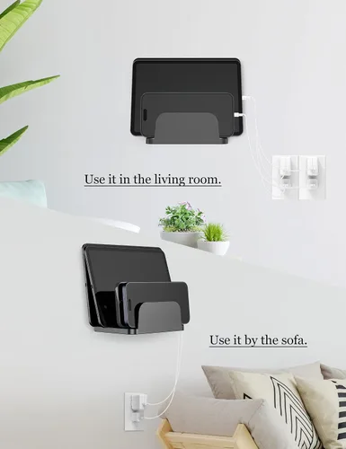 Vista 4 de Soporte de pared para teléfono, color negro for Smartphones, Tablets, Phone Shelf with 4-slot Docking Station, Compatible with, ipad, Kindle Wall