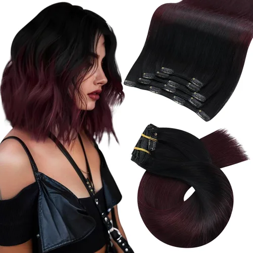Vista 74 de Moresoo Extensiones de cabello humano con clip, balayage, color marrón oscuro a marrón dorado con clip, extensiones de cabello humano con clip, 5