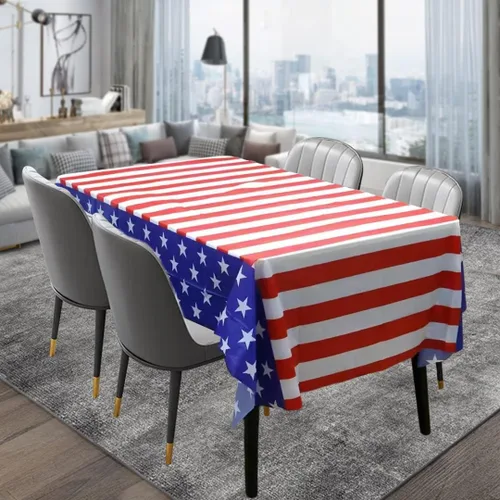 Vista 3 de Paquete de 3 manteles de plástico con bandera de plástico para el 4 de julio, manteles desechables para barbacoa, picnic, cumpleaños, bodas