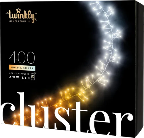 Vista 9 de Twinkly Cluster – Luces de Navidad LED controladas por aplicación con 400 LEDs AWW (ámbar, blanco cálido, blanco frío). 19.7 pies. Cable verde.