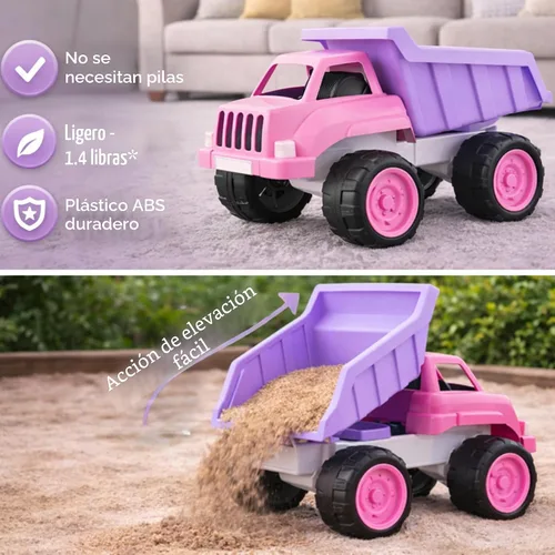 Vista 4 de Liberty Imports Camión volquete grande de plástico en color rosa para niños pequeños y niñas – Volquete inclinable grande, vehículo de juguete