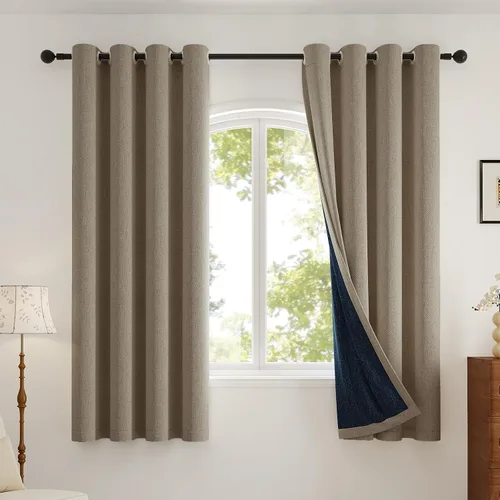 Vista 17 de Rinwoc Cortinas opacas gruesas y suaves, juego de 2 paneles para dormitorios pequeños/habitaciones de niños, con textura de lino y bloqueo de luz