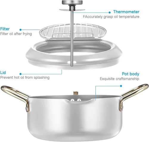 Vista 5 de Termómetro de aceite de freír para olla freidora, termómetro de cocina para freidora de aceite caliente, clip térmico lateral de freír y sonda