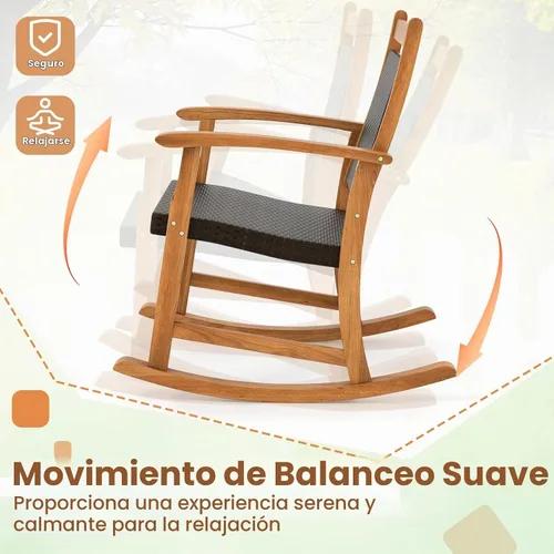 Vista 4 de Tangkula Juego de mecedoras de patio de 3 piezas con mesa auxiliar Castaño Rojizo
