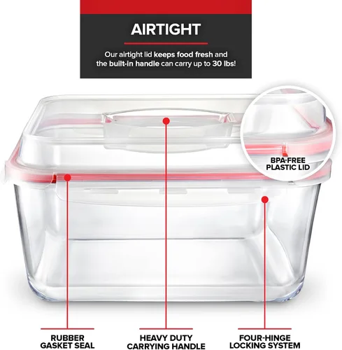 Vista 4 de Stock Your Home Recipiente rectangular extragrande de vidrio para almacenar alimentos con tapa, estilo moderno, hermético, a prueba de fugas