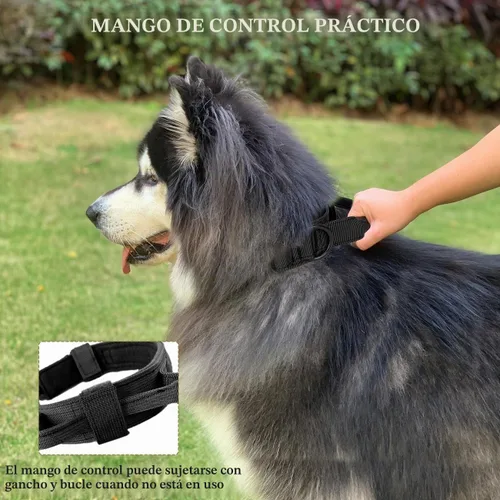 Vista 5 de Collar táctico para perro con asa, collar de entrenamiento militar ajustable para perros, nailon suave y hebilla de metal resistente para perros