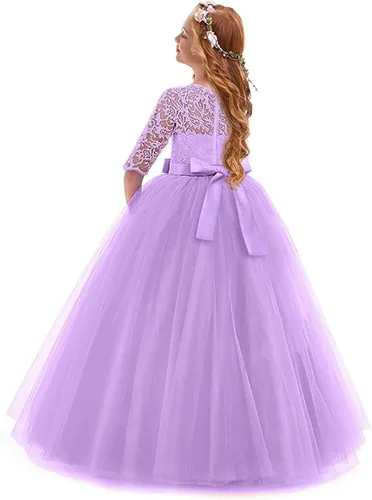 Vista 3 de Vestidos de punto de manga larga para niña pequeña, vestidos de princesa tutú de malla de encaje