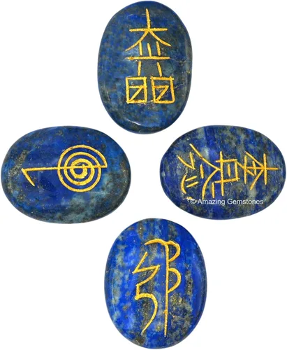 Vista 13 de Amazing Gemstone Piedras de Reiki de cristal de amatista con símbolos grabados para curación Usui Reiki, juego de 4 piezas