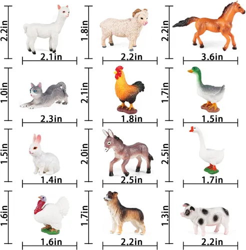 Vista 2 de SIENON Juego de 12 piezas de figuras de animales de granja, mini juguetes de plástico realistas para niños, juego educativo de animales de granja