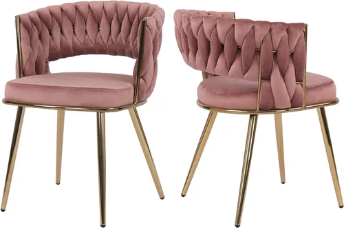Vista 16 de Juego de 2 sillas de comedor tejidas, modernas sillas de comedor tejidas a mano con patas de metal negro, sillas tapizadas con marco negro