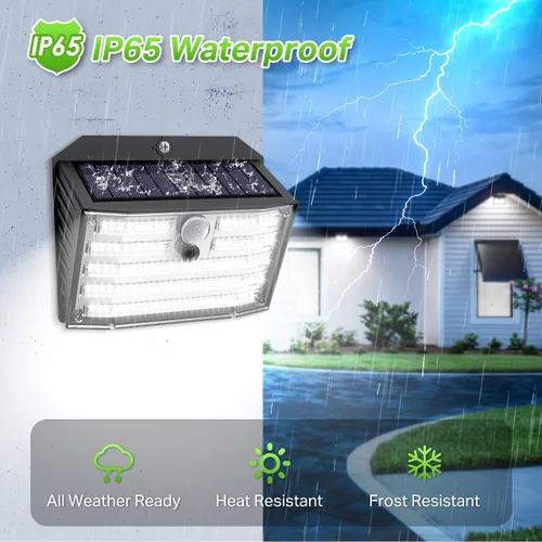Vista 6 de CLAONER Luces solares para exteriores [126 LED], luces inalámbricas con sensor de movimiento, luces de seguridad impermeables IP65, 3 modos, ángulo