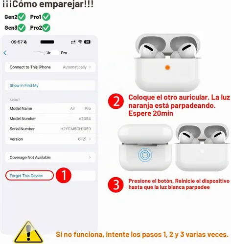Vista 2 de OEM A2083 Auricular individual para lado derecho de reemplazo para Pro1st, Compatible con la funda de carga original A2190 y A2084 Funda