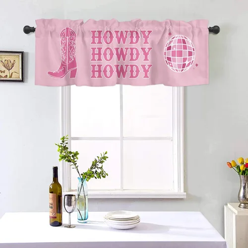 Vista 4 de Cenefa de ventana de Navidad para cocina, sala de estar, cortina de ventana temática de vaqueras para dormitorio, baño, cenefa de ventana Howdy