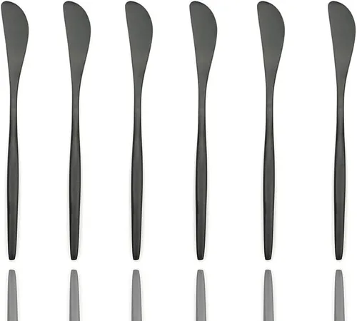 Vista 10 de JASHII Juego de 6 cucharas de acero inoxidable 304 negro mate con mango largo, juego de vajilla moderna para el hogar, cocina, regalo de fiesta
