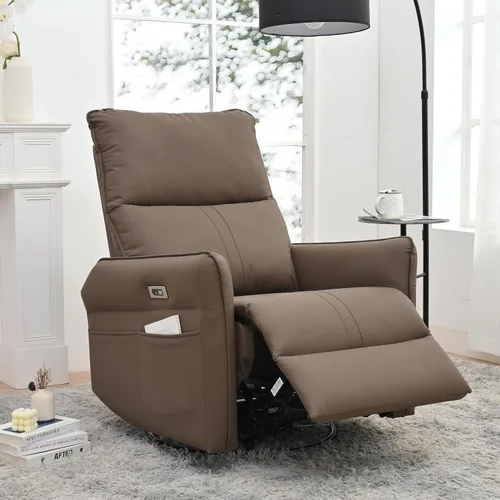 Vista 10 de Silla reclinable giratoria de 270° con dos puertos USB, sillón reclinable eléctrico para espacios pequeños, sillón reclinable tapizado con bolsillos