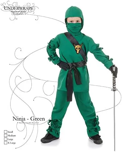 Vista 4 de UNDERWRAPS Costumes Children's Green Ninja Costume, Medium 6-8 Childrens Costume