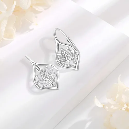 Vista 3 de LOOVE Regalo para el día de la madre, gato, árbol de la vida, piedra lunar, turquesa, flor, vikingo, aretes colgantes para mujeres y hombres, plata