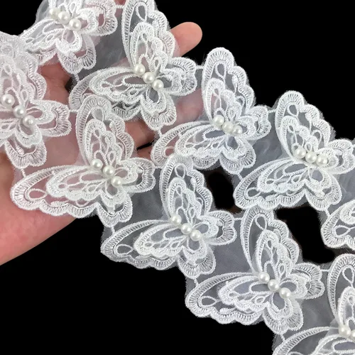 Vista 10 de MMvolesy 15 piezas beige mariposa perla organza encaje adorno tejido bordado hecho a mano cinta de boda suministros de costura artesanía 2 "x 2.5