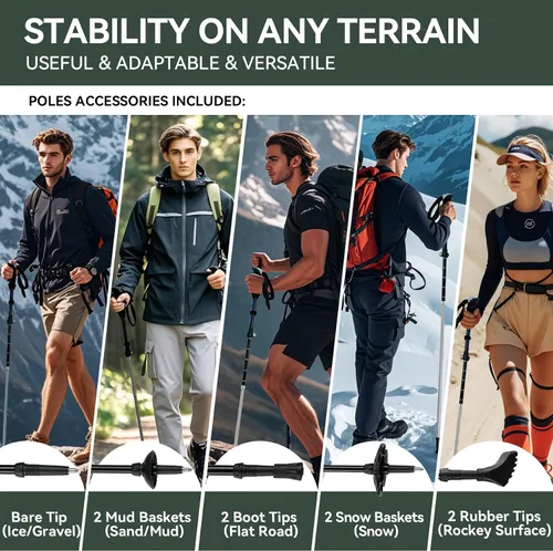Vista 4 de Bastones de senderismo plegables – Paquete de 2 bastones de senderismo de aluminio, bastones ligeros para personas mayores, hombres, mujeres