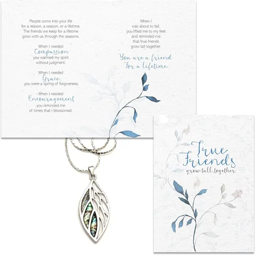 Vista 3 de Smiling Wisdom - Tarjeta de felicitación de amistad para mujeres y collar de hoja - True Friends Grow Together - A Reason Season Lifetime Friend